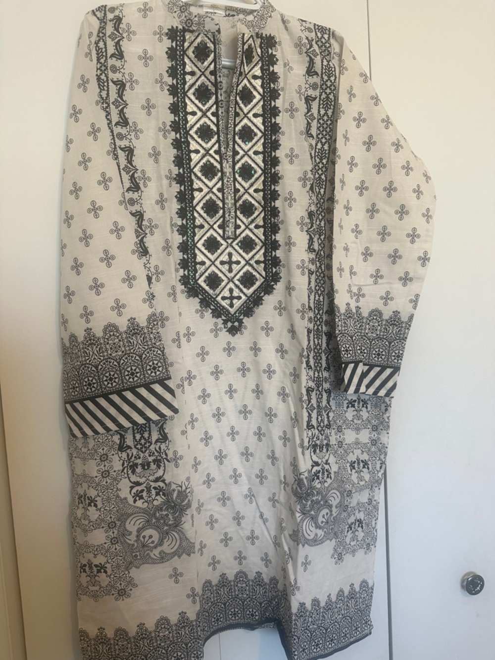 So Kamal Embroidered Black & White Kurta Shirt with dubatta